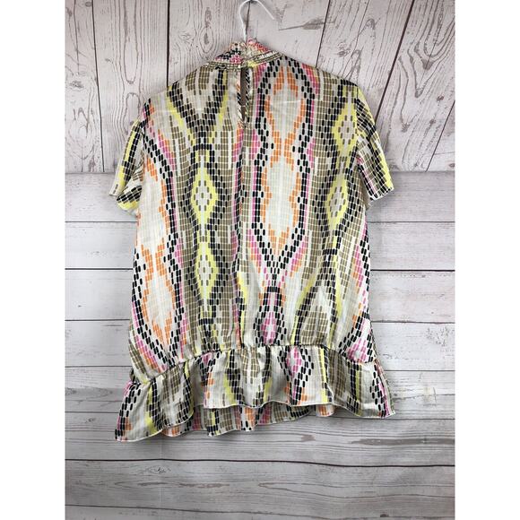 Jennifer Lloyd Womens‎ XL Mock Neck Top Multicolor Geo Print Peplum Hem - Picture 4 of 4